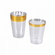 10 Verres plastique Prenium 25cl, transparent et doré