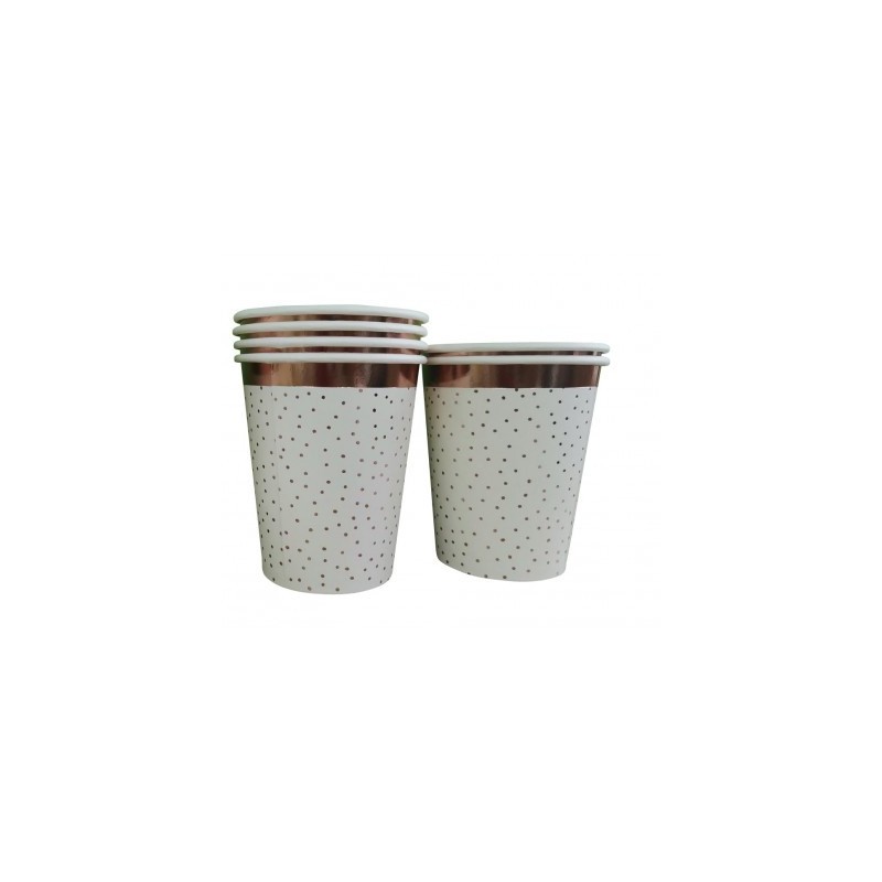 6 Tazze in cartoncino con pois oro rosa