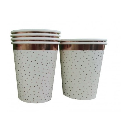 6 Pappbecher mit roségoldenen Tupfen