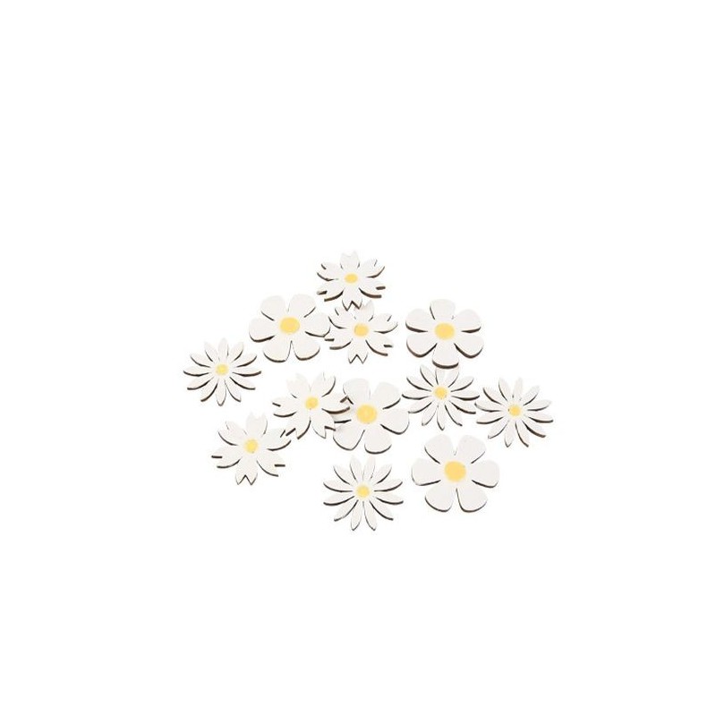 12 Konfettigänseblümchen aus Holz, weiß und gelb, Ø 3,3cm
