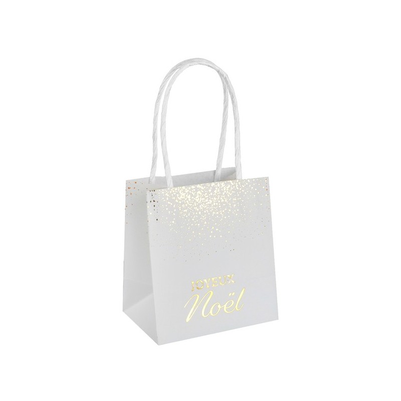 4 glitzernde Papiertüten „Joyeux Noël“, 10x7x11cm,