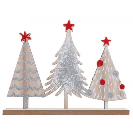 1 Déco de 3 sapins avec étoile filante, 23x3x18cm en bois