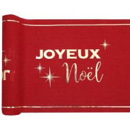Chemin de table chic "Joyeux Noël" 28cm x 3m, rouge