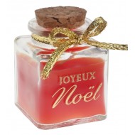1 „Joyeux Noël“-Kerze im roten Glas