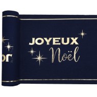 1 Chemin de table chic "Joyeux Noël" 28cm x 3m, marine