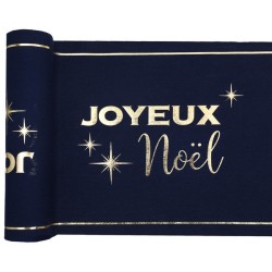 Runner da tavolo  "Joyeux Noël"  28cm x 3m, blu intenso
