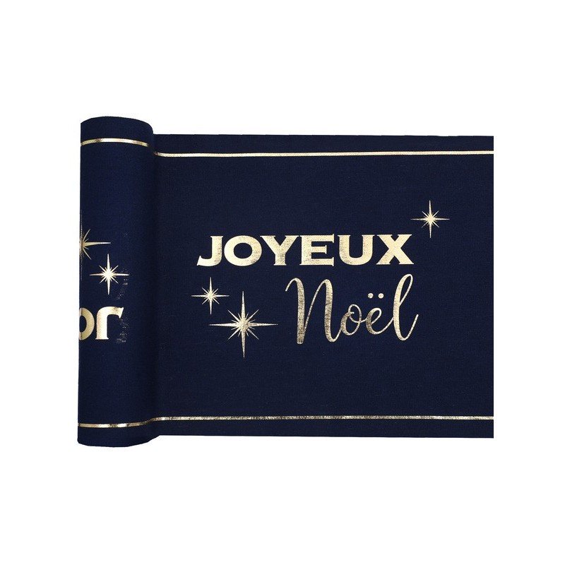 Chemin de table chic "Joyeux Noël"  28cm x 3m, marine