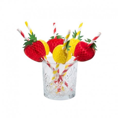 Set mit 6 Obst-Papierstrohhalmen, 20 cm