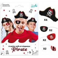 Beutel mit 6 Augenklappen und 6 Papierstirnbändern mit Piratenmotiv
