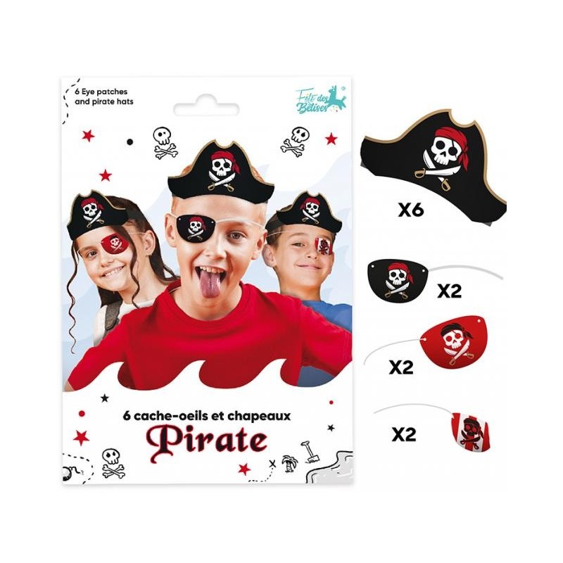 Confezione con 6 bende per gli occhi e 6 cerchietti di carta a tema pirata