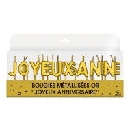 Bougie métallisées "Joyeux Anniversaire" or