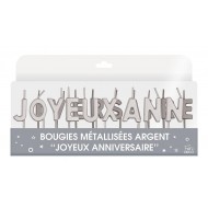 Bougie métallisées "Joyeux Anniversaire" argent