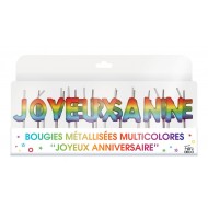 Bougie métallisées "Joyeux Anniversaire" multicolore