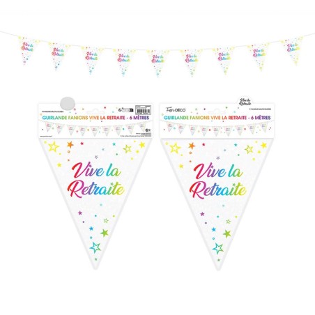 Guirlande fanion Vive la retraite, 6 mètres, multicolore