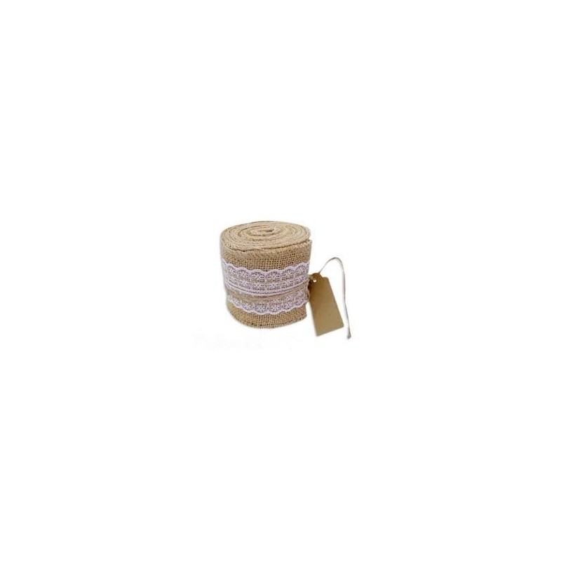 Mini chemin de table en toile de jute avec dentelle 8cmx5m