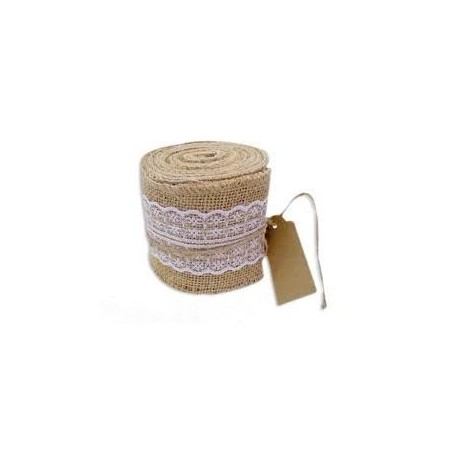 Mini chemin de table en toile de jute avec dentelle 8cmx5m