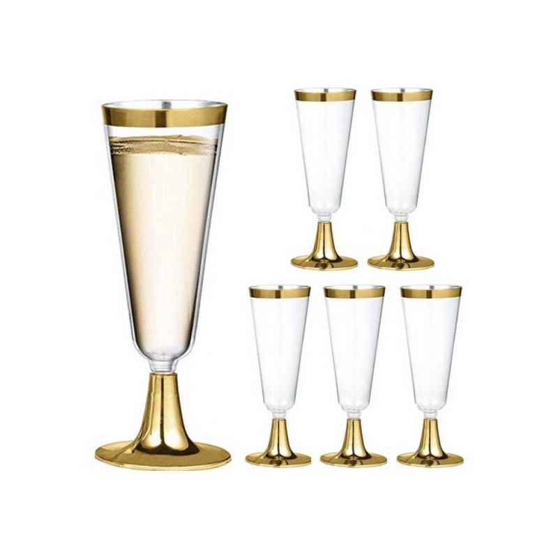 6 Champagnerflöten à 18 cl, Boden und Rand aus Gold