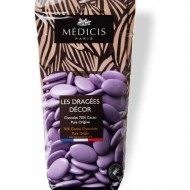 Dragées décor chocolat,70% cacao, mauve, 250gr