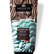 Dragées décor chocolat,70% cacao, vert d'eau, 250gr