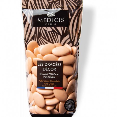 Dragées décor chocolat,70% cacao, pêche, 250gr