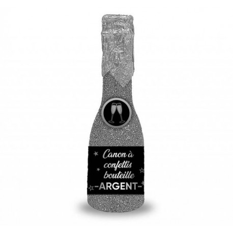 1 Bouteille canon à confettis argent 16cm