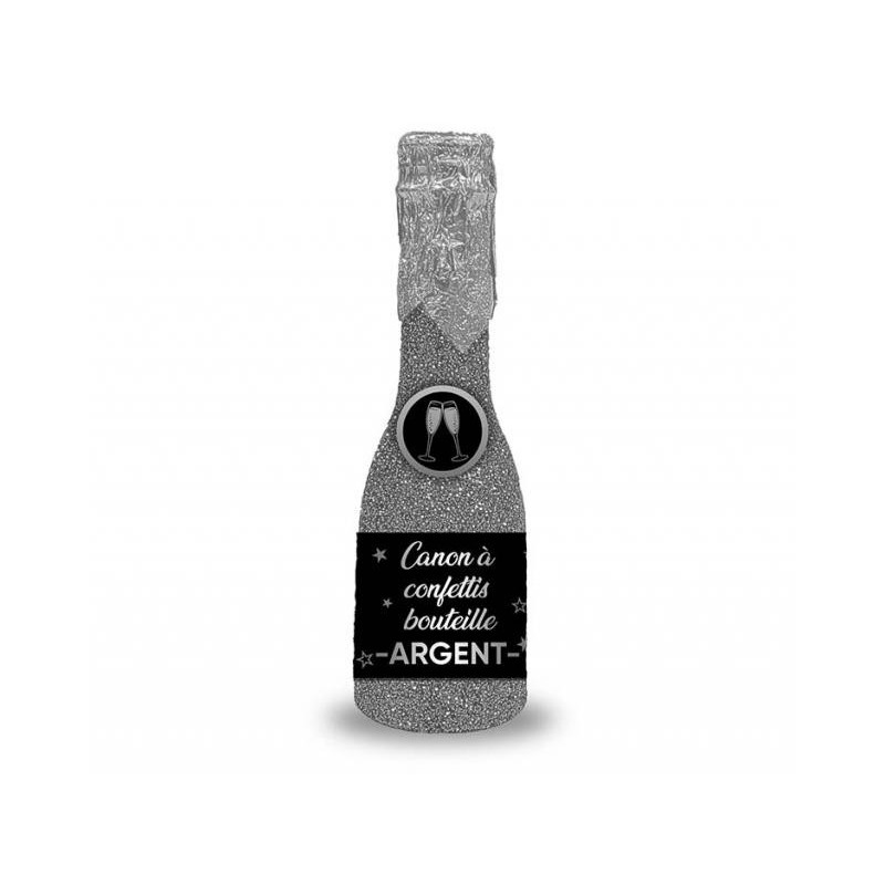 1 Bouteille canon à confettis argent 16cm