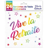 24 Serviettes, Vive la retraite, 33 x33 cm multicolore