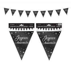 1 Wimpelgirlande "Joyeux anniversaire" Schwarz