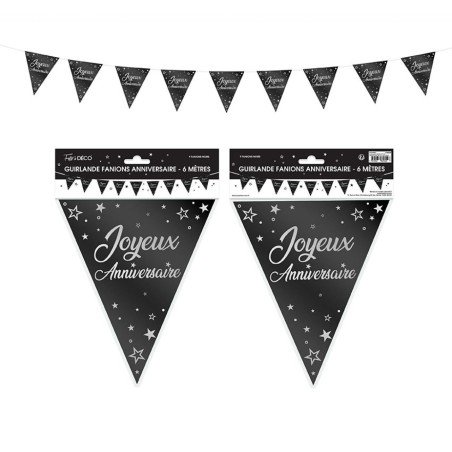 1 Wimpelgirlande "Joyeux anniversaire" Schwarz