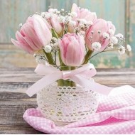 20 Serviettes papier 33x33xcm Bouquet de tulipe rose