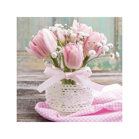20 Serviettes papier 33x33xcm Bouquet de tulipe rose