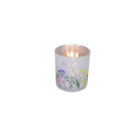 1 Photophore en verre prairie fleurie 7,3x8cm