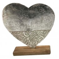 1 Coeur en aluminium sur socle en bois 18/5/20cm
