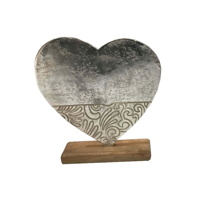 1 Cuori in legno su base, legno e alluminio, 18/5/20cm