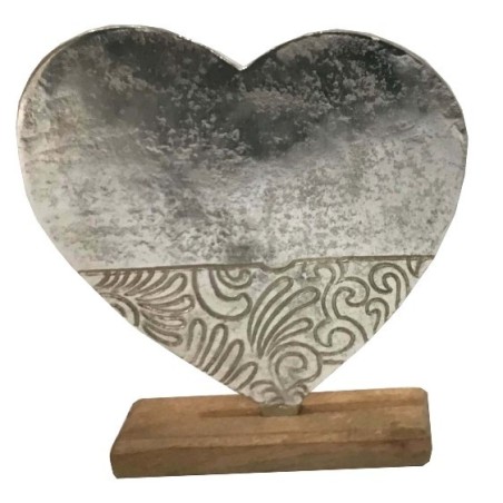 1 Cuori in legno su base, legno e alluminio, 18/5/20cm