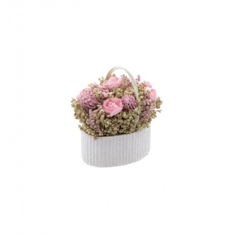 1 Bouquet panier fleurs roses Lina 8x6x8cm