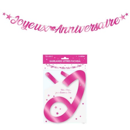 fuchsia Metallic-Buchstabengirlande 6 m „Joyeux Anniversaire"