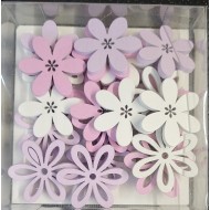 Set mit 24 Holzblumen zum Streuen, Ø3cm, weiß-lila-rosa