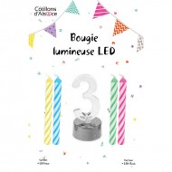 1 Bougie clignotante Led chiffre 3 + 4 bougies 