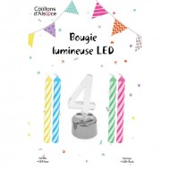 1 Bougie clignotante Led chiffre 4 + 4 bougies 