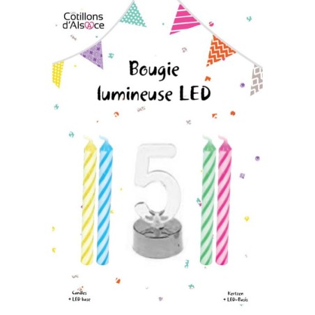 1 blinkende LED-Kerze Nummer 5 + 4 Kerzen