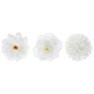 Boîte de 9 fleurs polyester, Ø 7-8-9cm, blanc