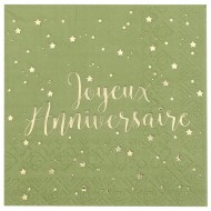 20 Papierservietten 3plis "Joyeux Anniversaire" 12,5x12,5 cm.