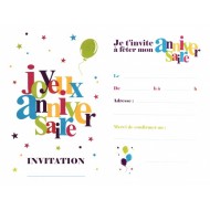 6 Cartes invitation "Joyeux Anniversaire" 11x17cm