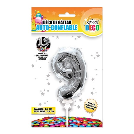 1 Decorazione torta con palloncini argentati numero 9