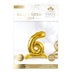 1 Metallballon zum Platzieren, Nummer 6, gold