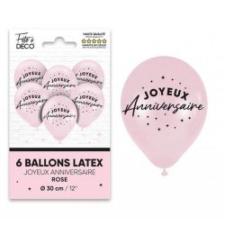 Beutel mit 6 Joyeux Anniversaire-Latexballons, rosa