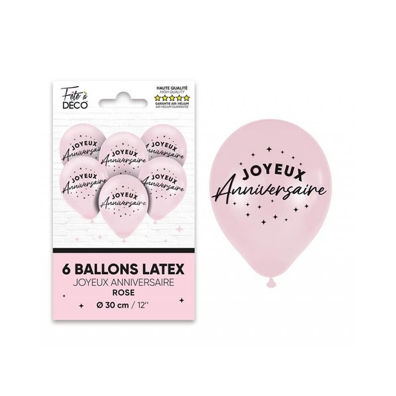  6 palloncini in lattice Joyeux Anniversaire, rosa