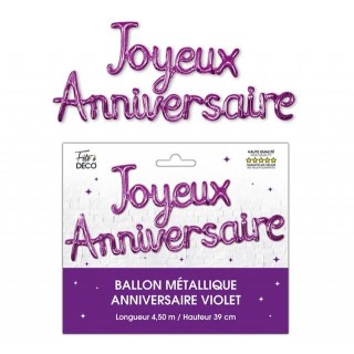Palloncini ghirlanda metallizzati Joyeux Anniversaire, viola