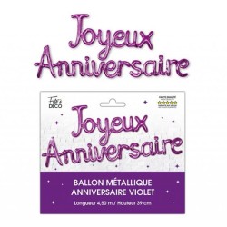 Palloncini ghirlanda metallizzati Joyeux Anniversaire, viola